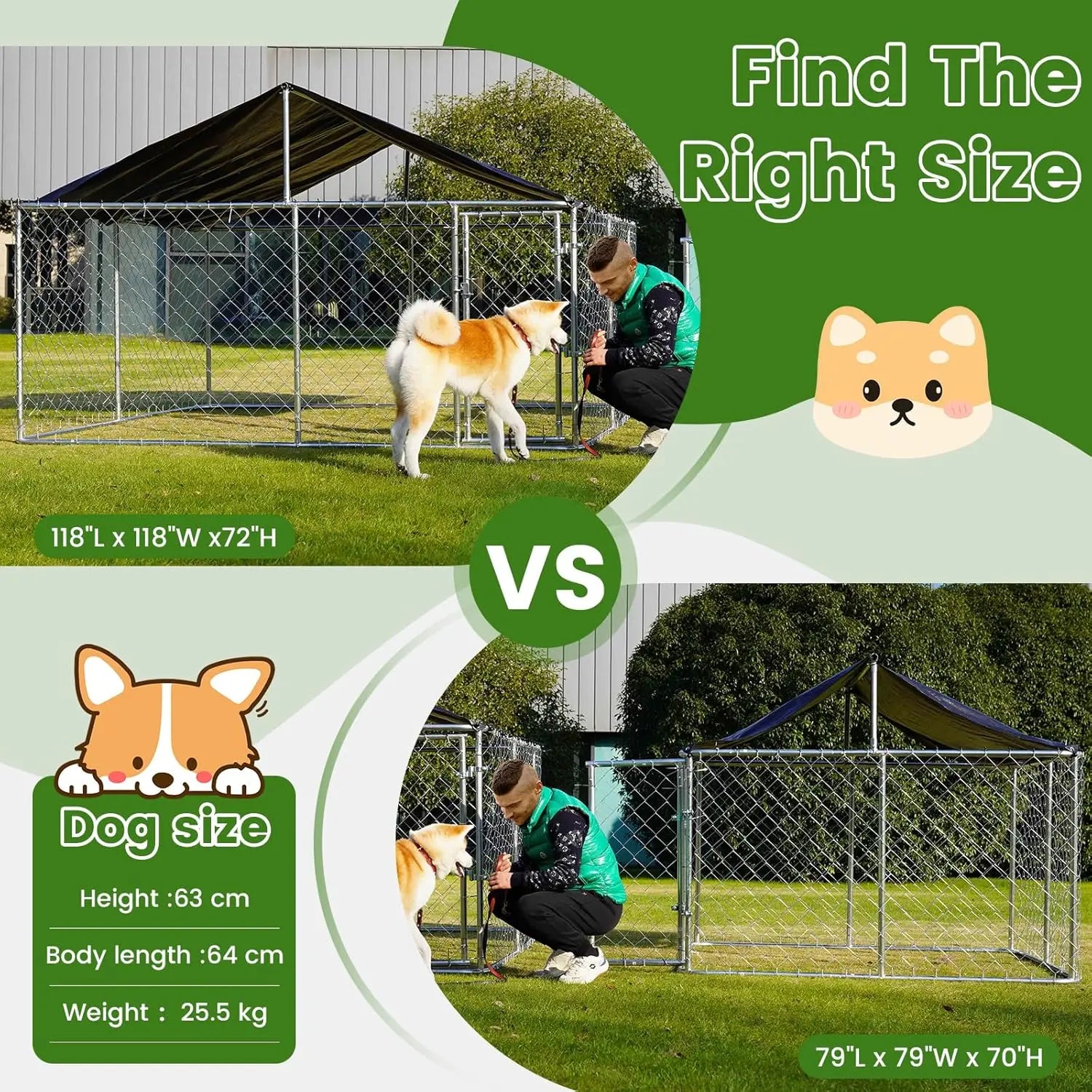Outdoor Dog Kennel Heavy Duty Cage with Secure Lock 6.56'x6.56' Mesh Steel Fence for Pets