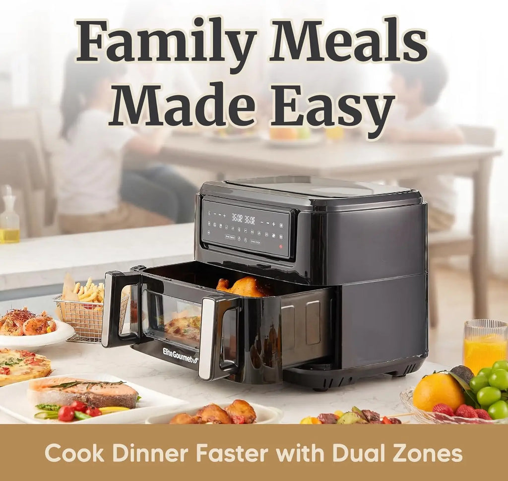 Dual Zone Air Fryer Oven 11QT with Sync Finish, PFAS Free Nonstick, 10 Presets for Air Fry Bake Roast