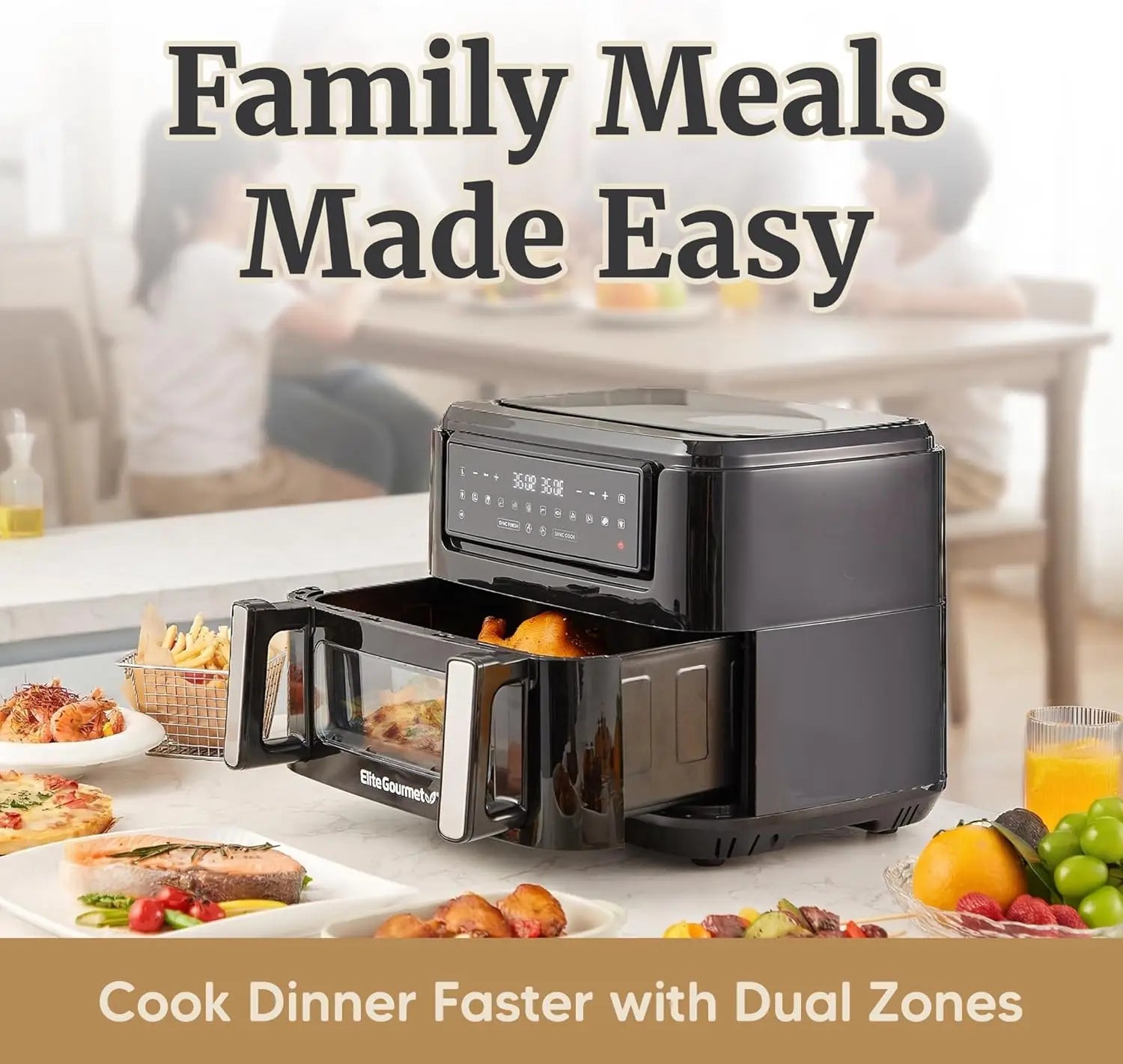 Dual Zone Air Fryer Oven 11QT with Sync Finish, PFAS Free Nonstick, 10 Presets for Air Fry Bake Roast