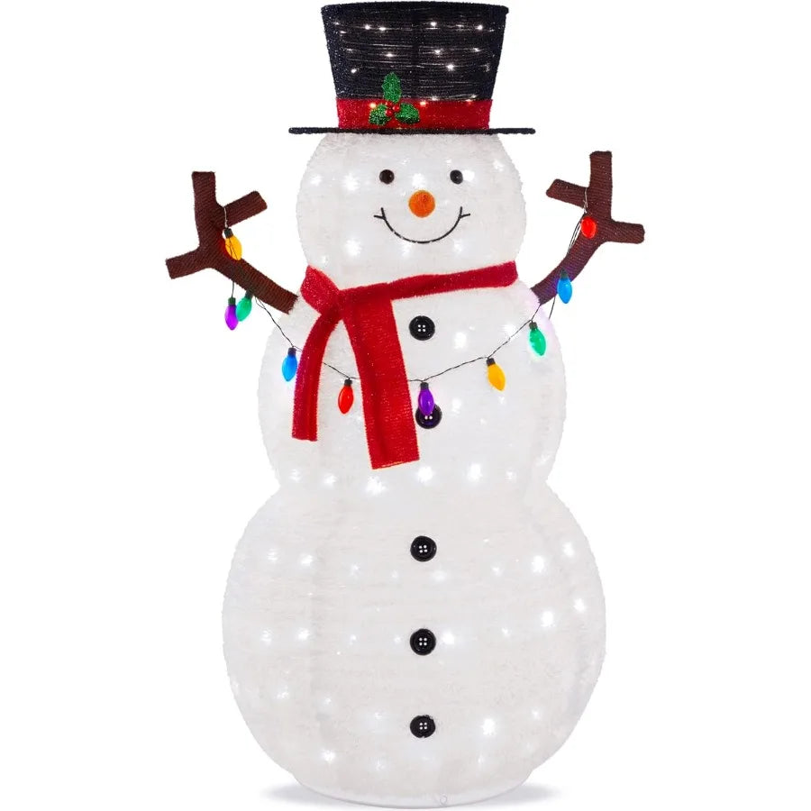 8ft Lighted Pop-Up Snowman Large White Outdoor Christmas Holiday Decoration w/ 350 LED Lights Hat Scarf Multicolored Lights