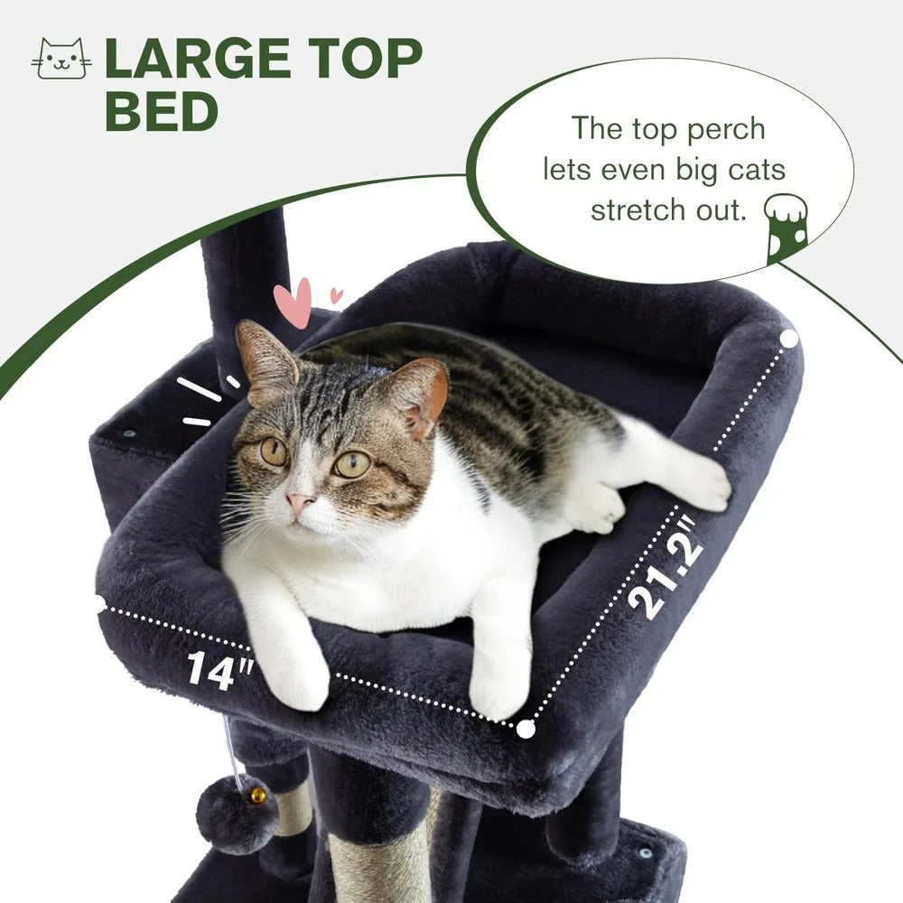 66 Inches Multi-Level Large Cat Tree Tower for Indoor Big Feline/Cozy Plush Perches/Condo/Sisal Scratching Posts/Hammock