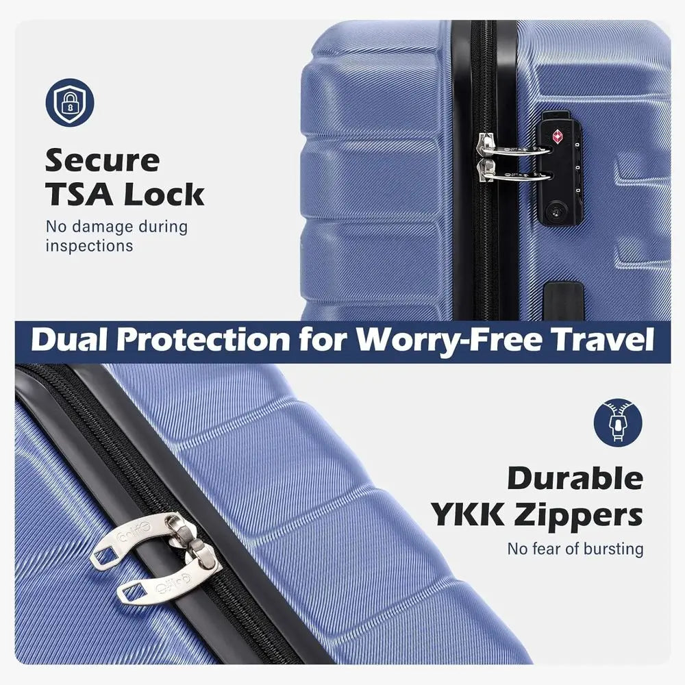 Medium Checked Spinner Luggage with TSA Lock and Hardside Handle (Blue)