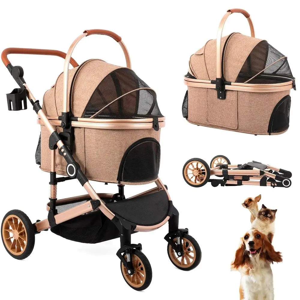 Pet Stroller or Medium Dogs, Smooth-Ride Dog Stroller with Detachable Carrier, Rubber Wheels, Car Seat Combo 3-in-1, Up to 50 lb