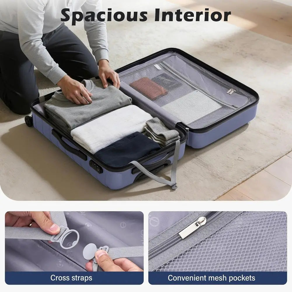 Medium Checked Spinner Luggage with TSA Lock and Hardside Handle (Blue)
