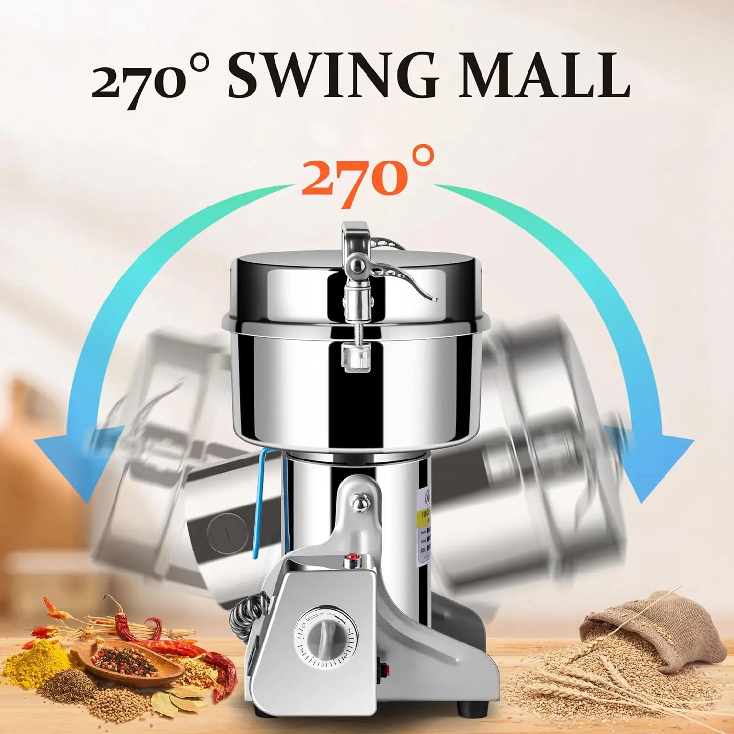 2000g High-Speed Electric Grain Mill Grinder for Kitchen, Stainless Steel Flour Nut Wheat Corn Herbs Spices Dry Grinding