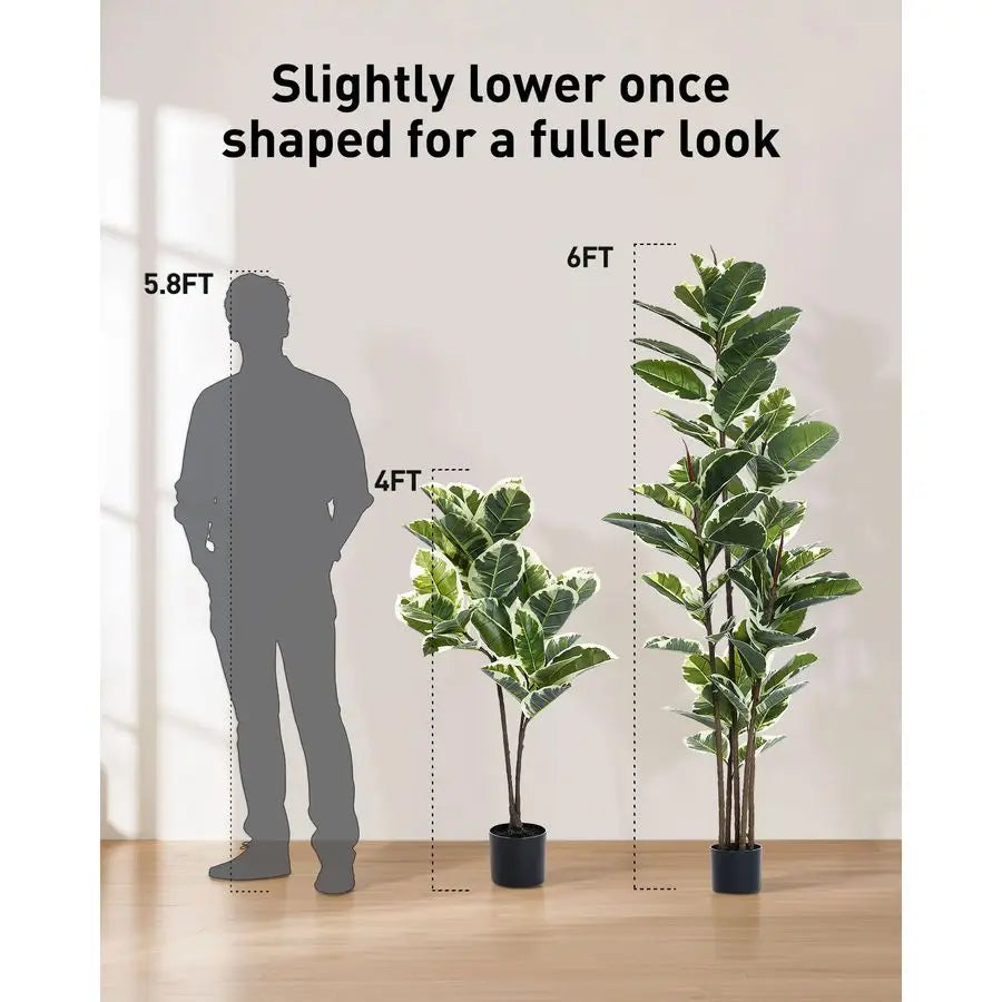 Rubber Tree Plant 6ft Tall Faux Ficus Tree Potted Fake Tropical Plants Decorative House Plants Large Floor Artificial Trees for