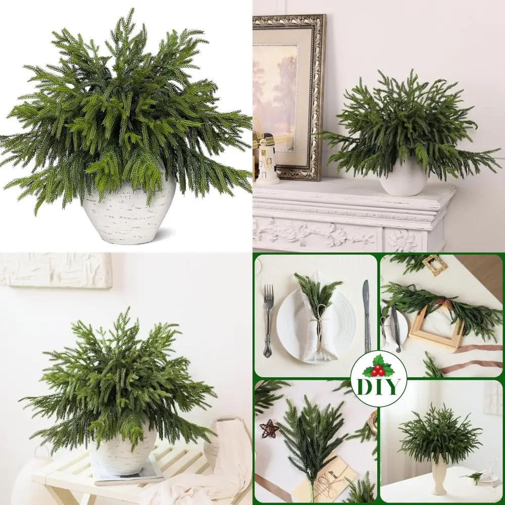 Artificial Christmas Norfolk Pine Branches, 80 Pieces Real Touch Greenery Stems for Vase Decorations, Faux Pine Picks for Indoor