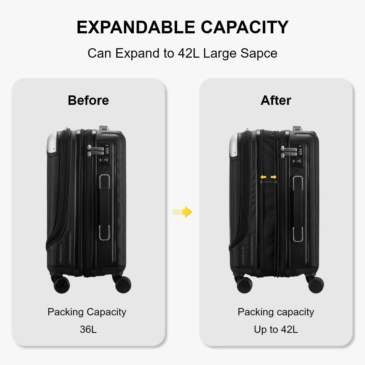 20 Inch Expandable Hard Shell Carry-on Luggage with Front Compartment, Lightweight Suitcase for Airplane Travel, TSA Lock