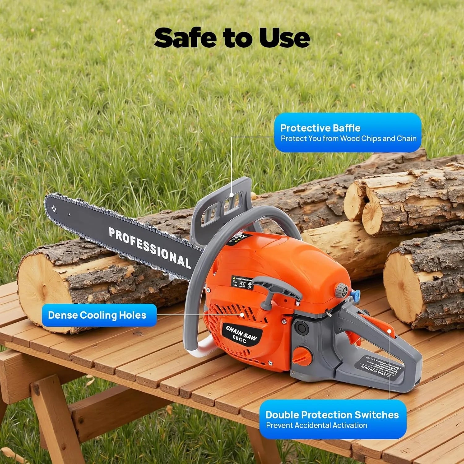 60cc Gas  Powered Chainsaws, 22 Inch Bar Power Chain Saws, 2-Stroke Handed Petrol Gasoline Chain Saw for Cutting Wood Garden