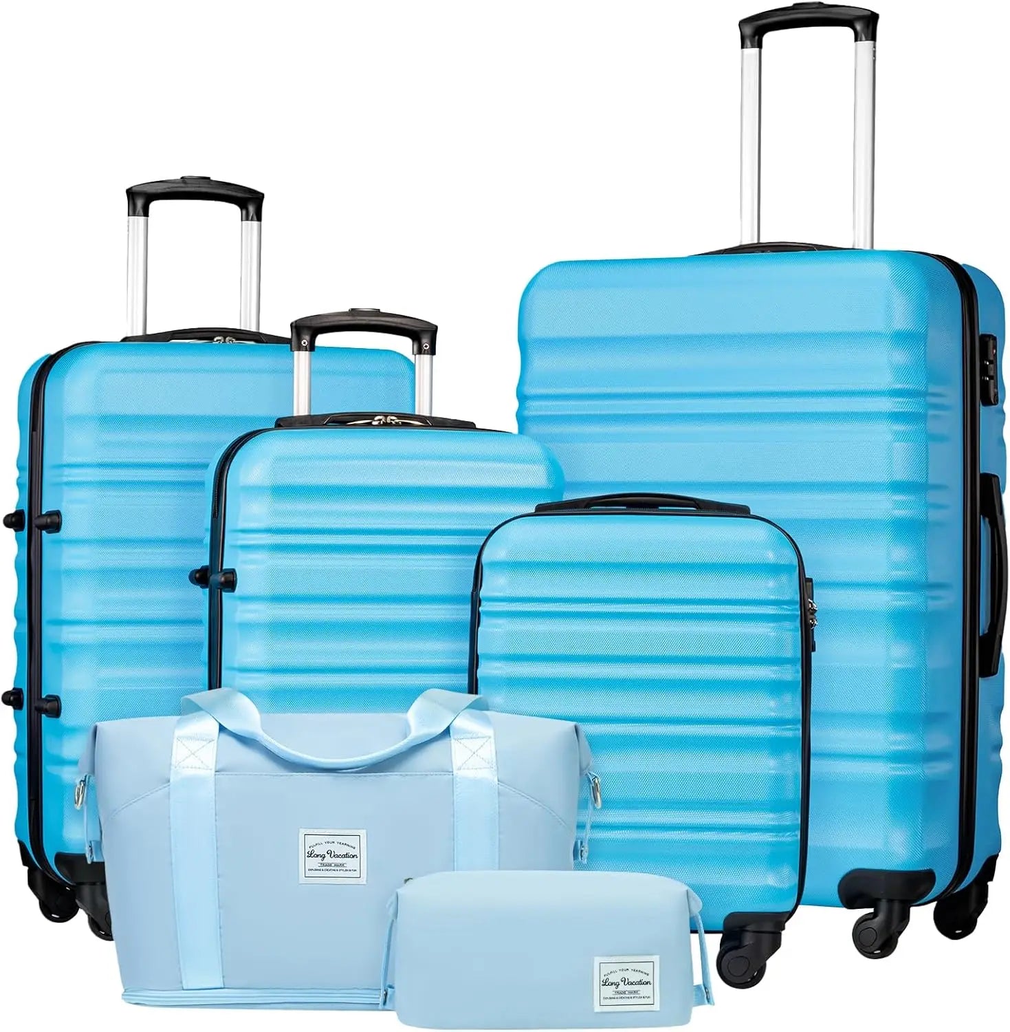 LONG VACATION 6 Piece Luggage Set Carry on Suitcase with ABS+PC hardshell, Spinner Wheels & YKK Zipper TSA Lock (BEIGE-BROWN