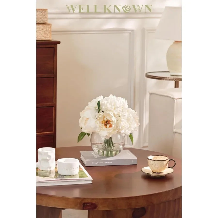 Artificial Flowers in Vase Peonies Artificial Flowers for vase with Faux Water for Coffee Table Decor Silk Fake Flower Arrangem