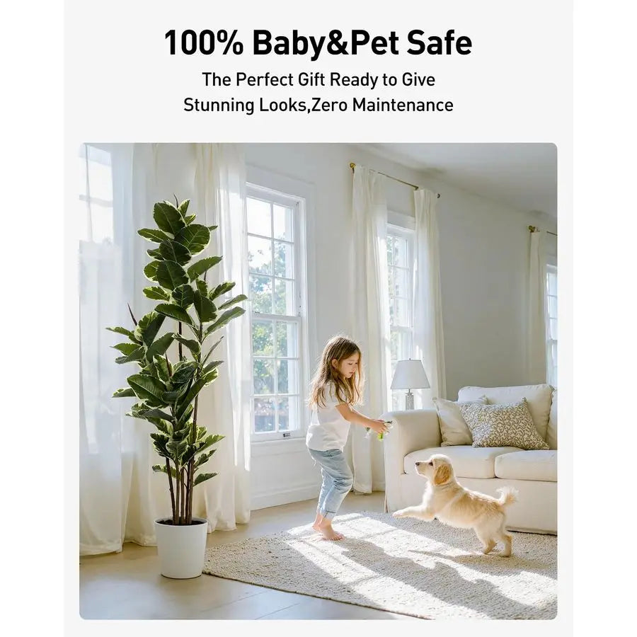 Rubber Tree Plant 6ft Tall Faux Ficus Tree Potted Fake Tropical Plants Decorative House Plants Large Floor Artificial Trees for