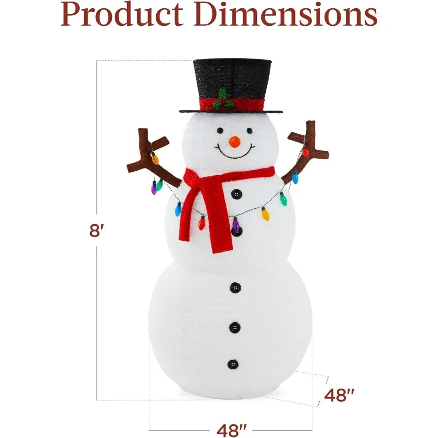 8ft Lighted Pop-Up Snowman Large White Outdoor Christmas Holiday Decoration w/ 350 LED Lights Hat Scarf Multicolored Lights