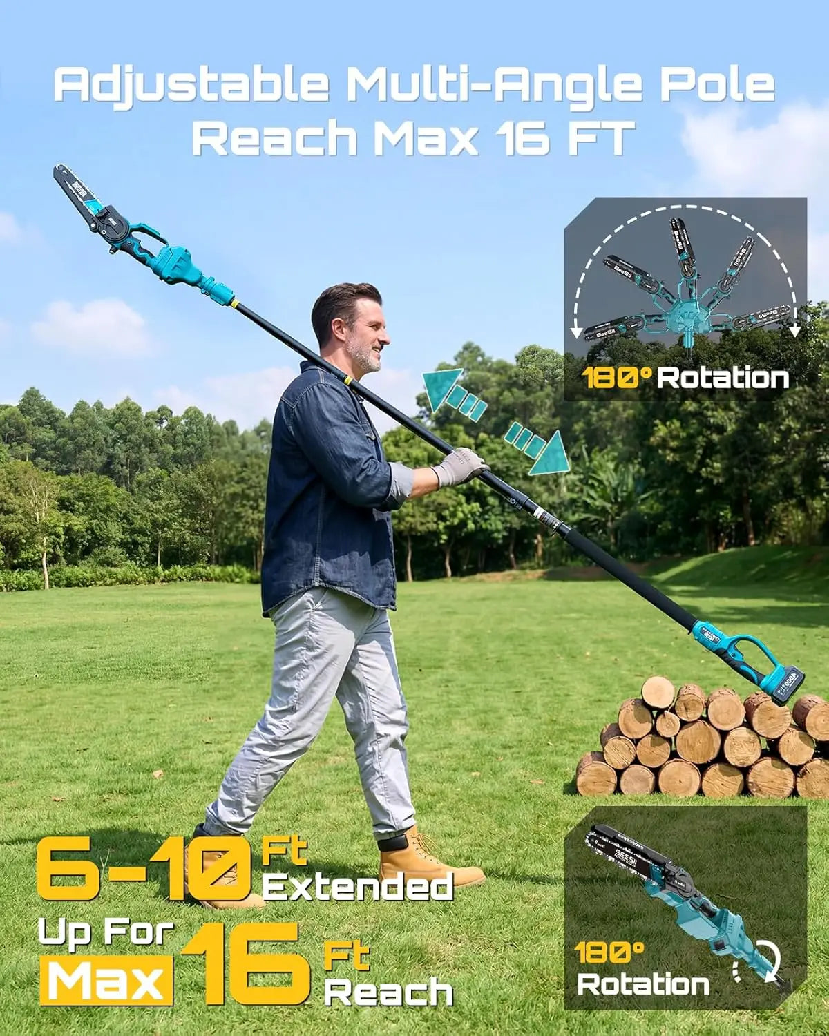 8-Inch 2-in-1 Cordless Pole Saw & Mini Chainsaw, 21V Brushless Electric Tree Trimmer with Extension Pole, 2×4000mAh Batteries