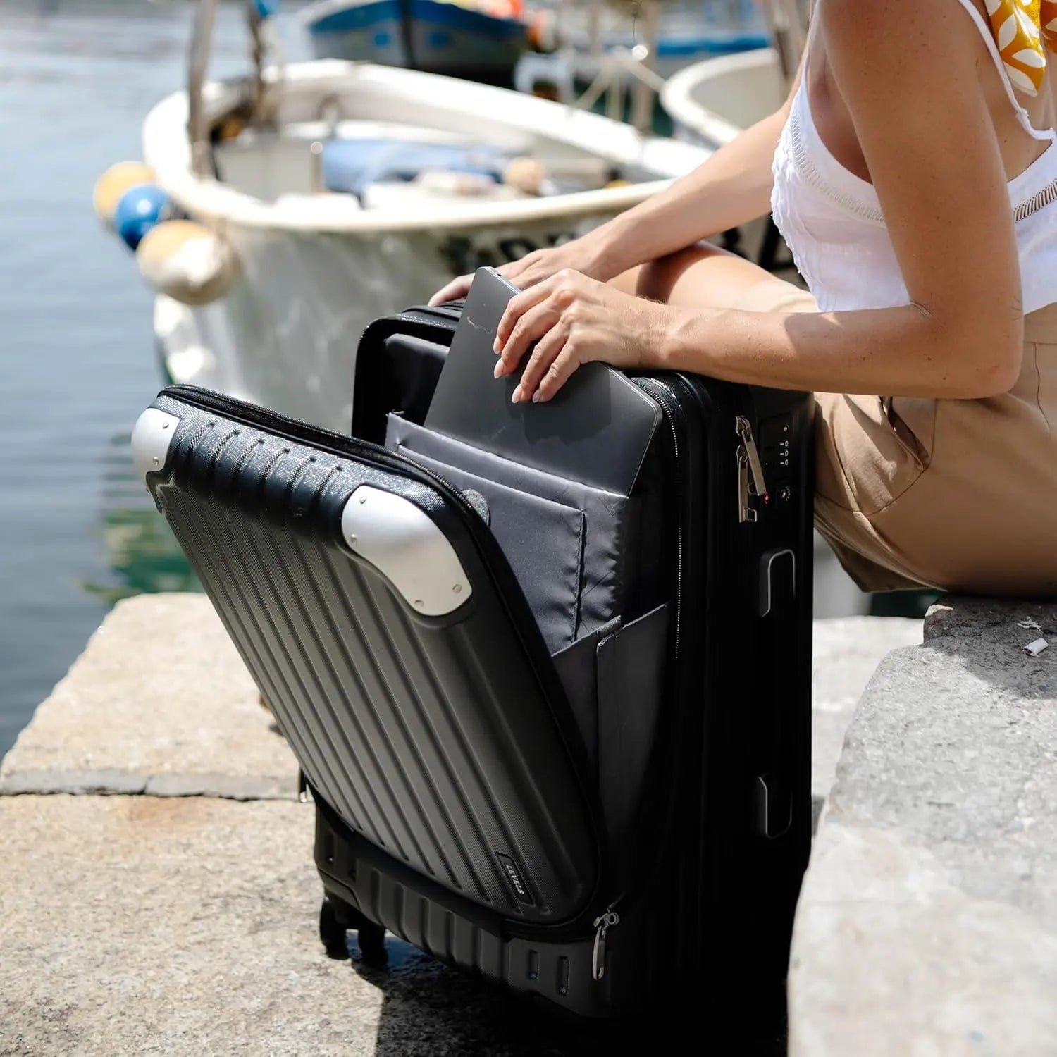 20 Inch Expandable Hard Shell Carry-on Luggage with Front Compartment, Lightweight Suitcase for Airplane Travel, TSA Lock