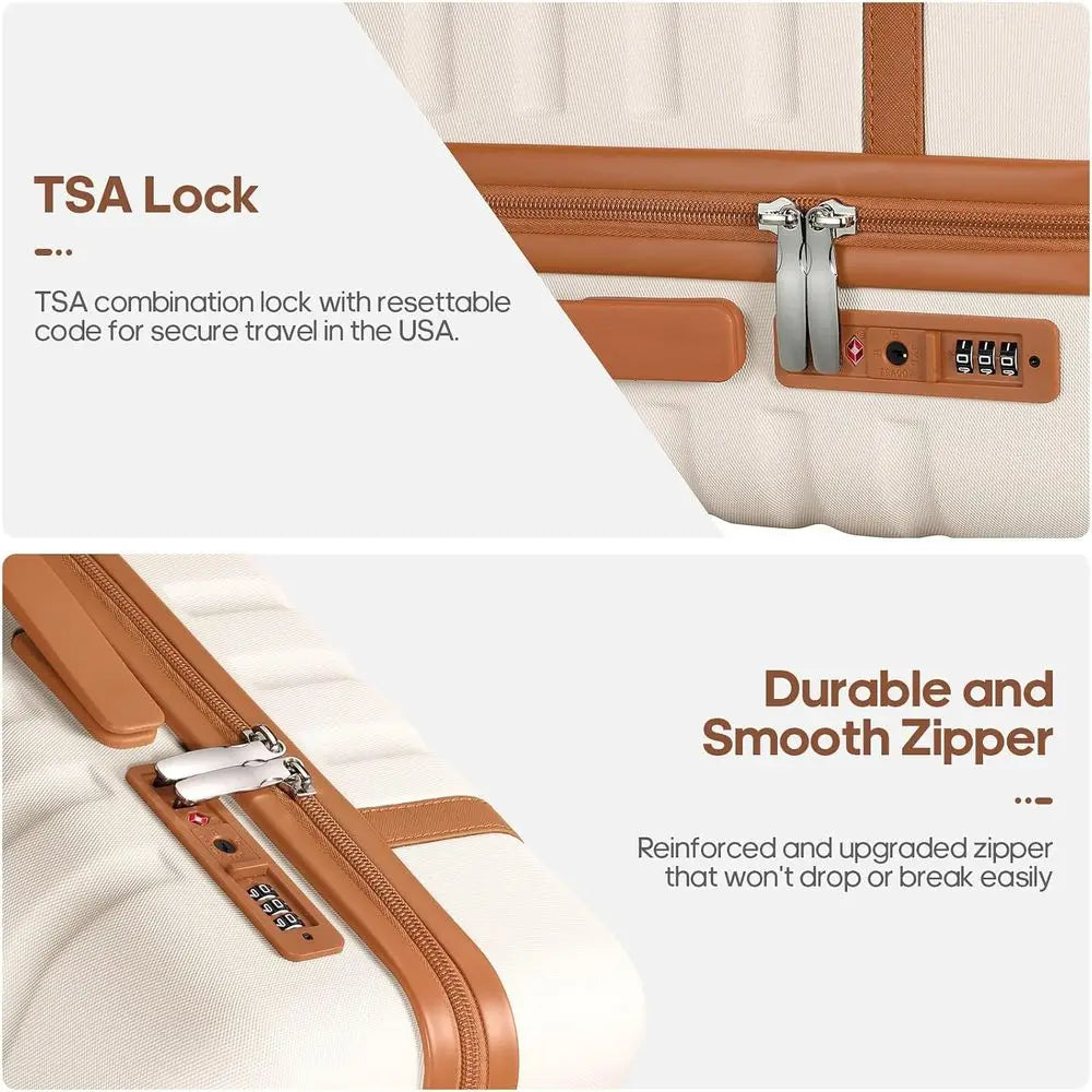 3-Piece Luggage Set: 20 Spinner Carry-On with TSA Lock, Durable Hardshell Suitcase & Travel Backpack (Beige)