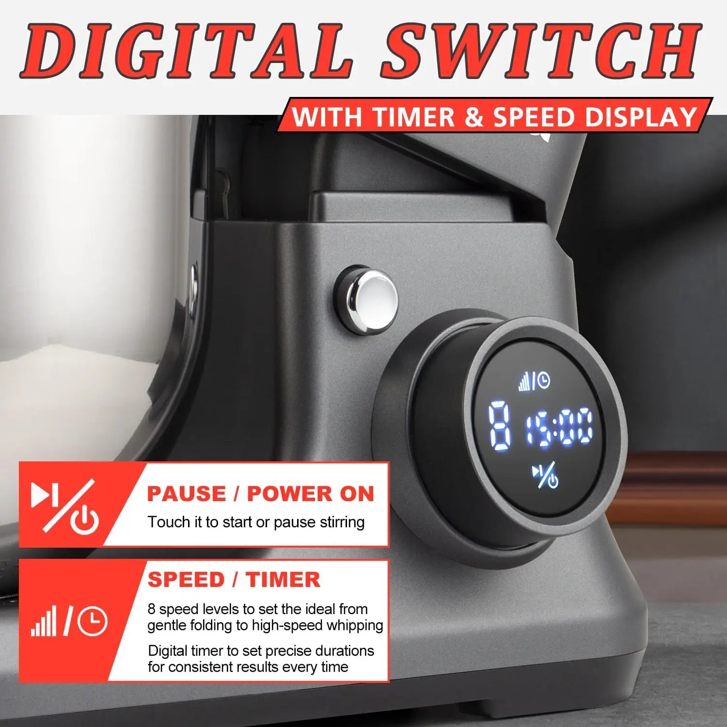 Digital Stand Mixer with Timer, 8 Speeds, 5-Quart Capacity, Tilt-Head Design for Easy Baking