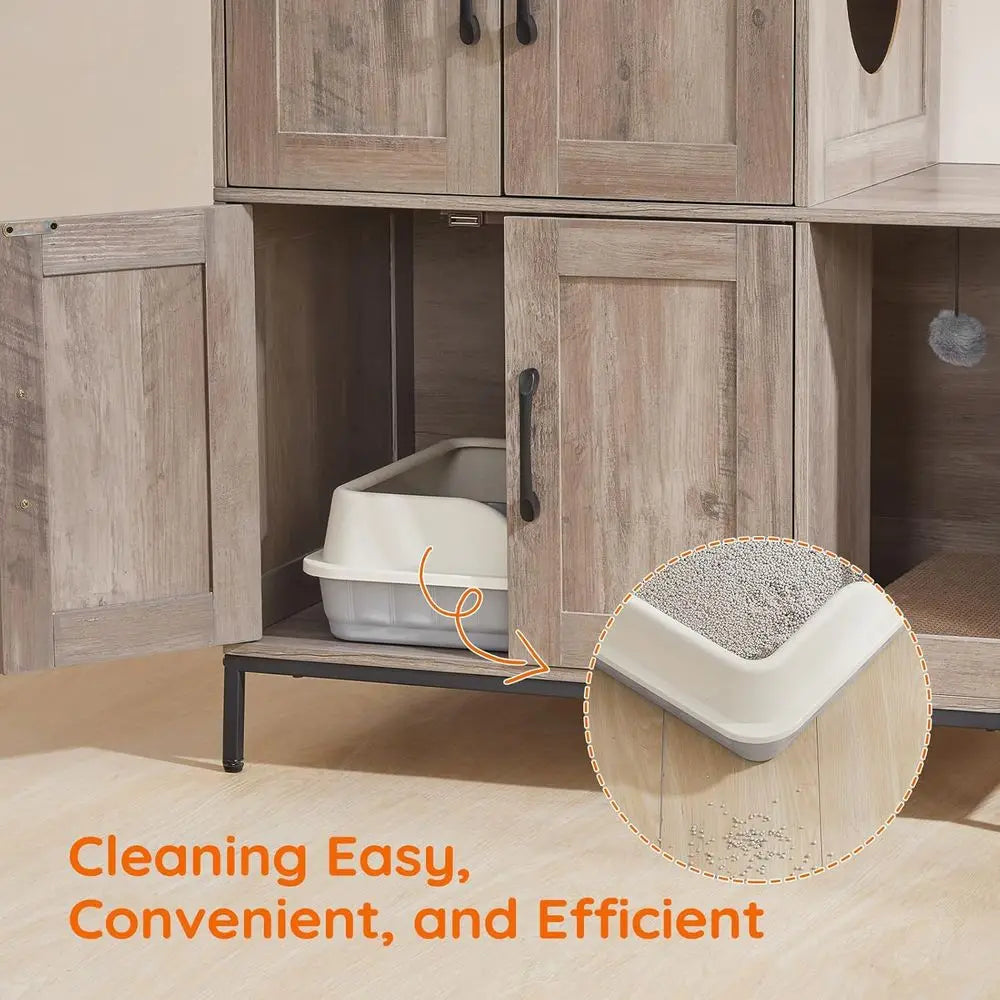 Cat Litter Box Enclosure urniture, 2 in 1 Hidden Litter Box urniture with Shel, Double Litter Box Cabinet with 2 Dangling Plush