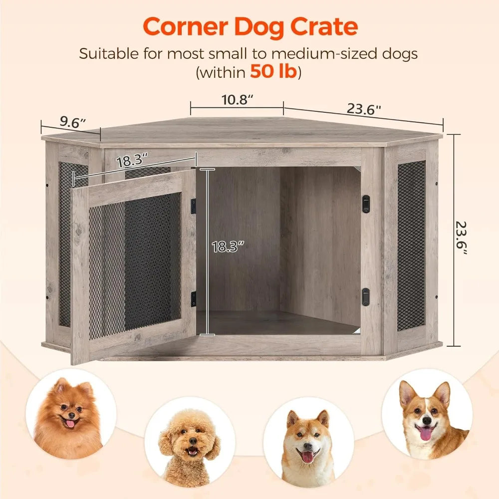 Dog Crate Furniture, Wooden Dog Kennel End Table, Decorative Pet Crate Indoor Use, Furniture Style Dog House for Small Me