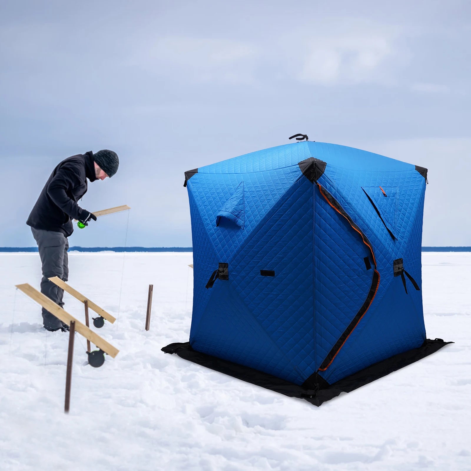 Ice Fishing Insulated Tent, 1-2 Person Shelter, Portable Thermal Tent with Built-In Storage, Warm & Windproof Camping Tent