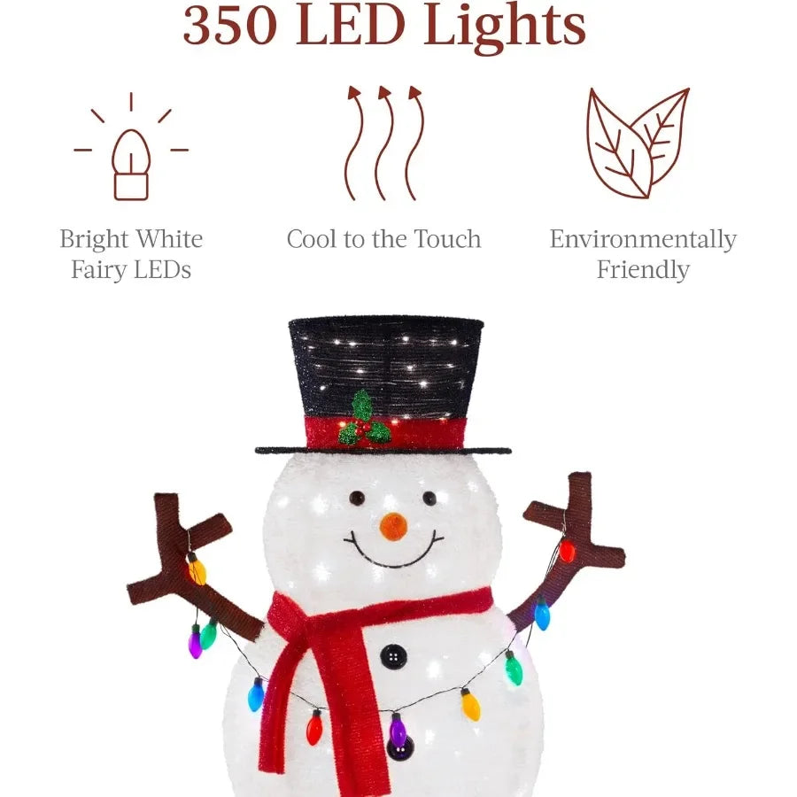 8ft Lighted Pop-Up Snowman Large White Outdoor Christmas Holiday Decoration w/ 350 LED Lights Hat Scarf Multicolored Lights