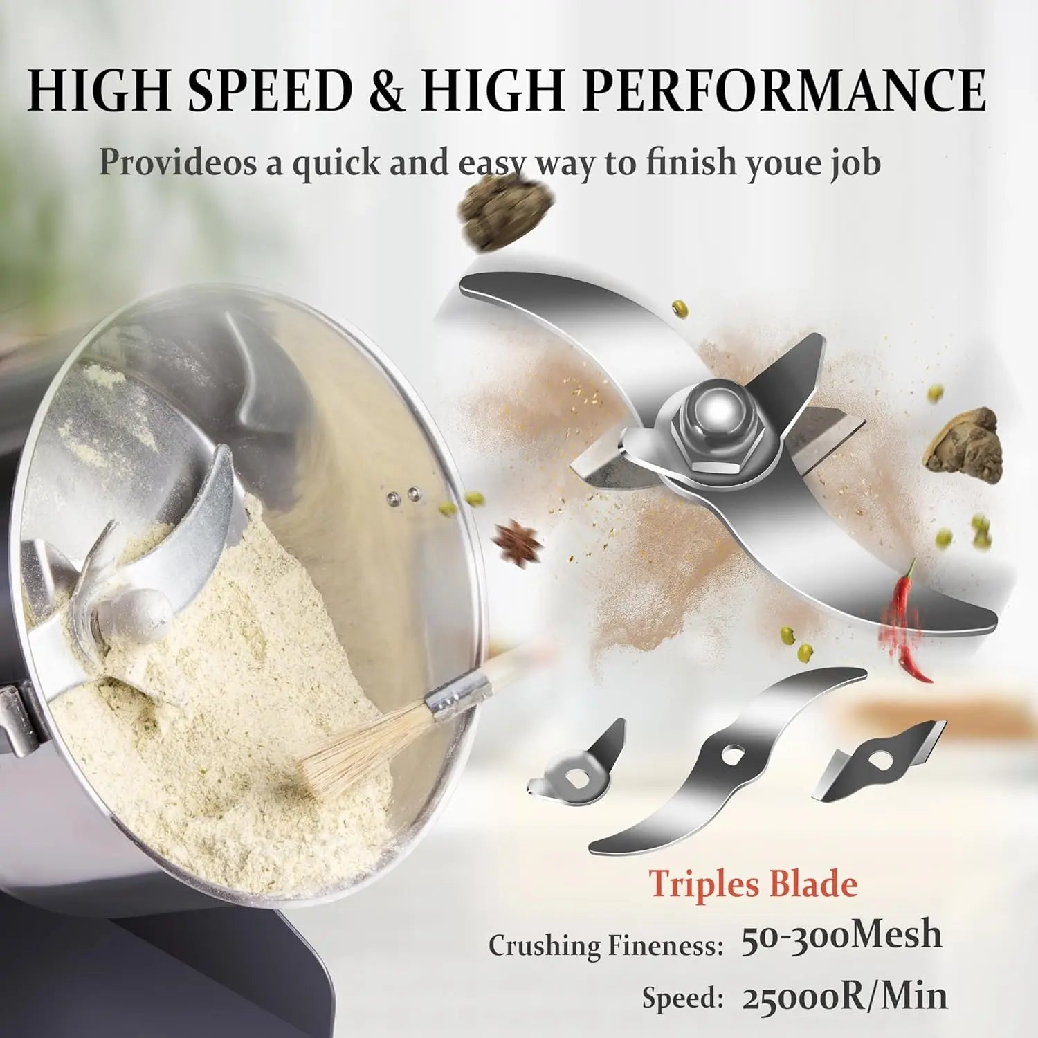 2000g High-Speed Electric Grain Mill Grinder for Kitchen, Stainless Steel Flour Nut Wheat Corn Herbs Spices Dry Grinding