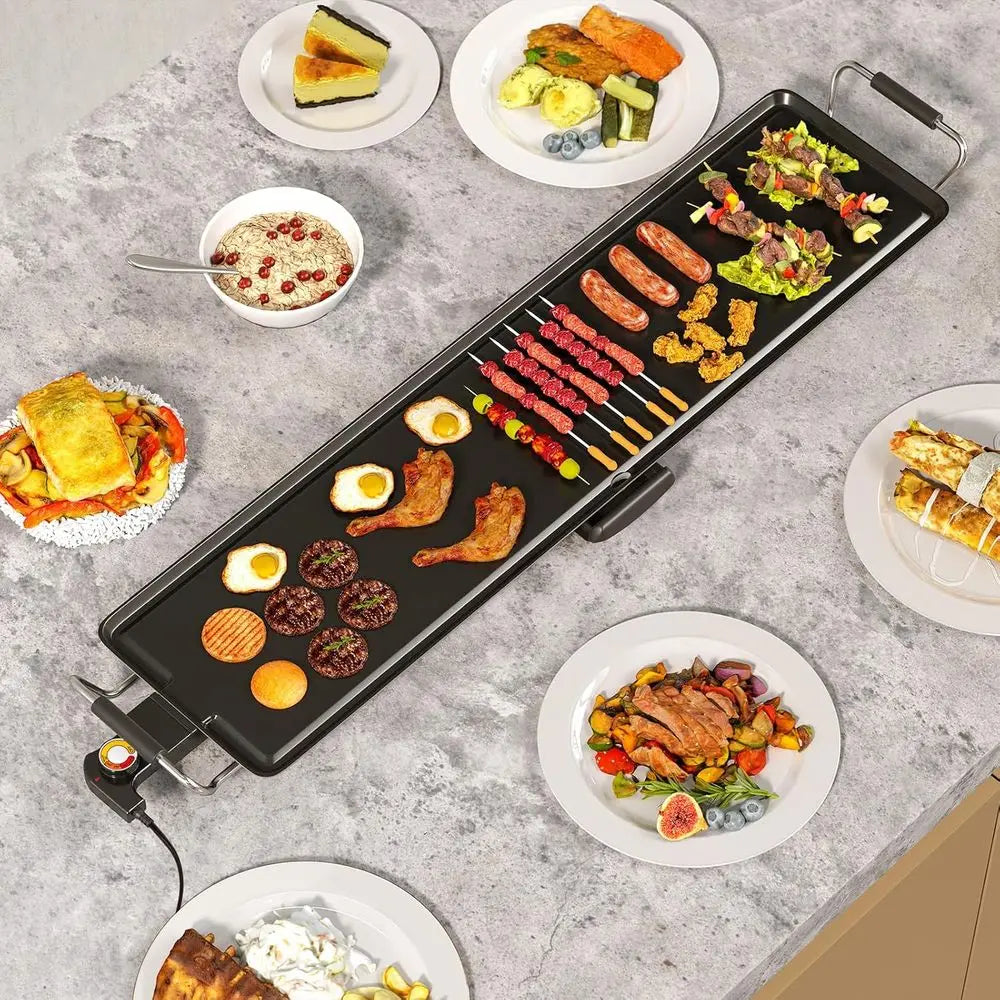 Extra Large Nonstick Electric Griddle, Teppanyaki Grill BBQ with 4 Adjustable Temperature, Even Heating & Handles, Long Table To