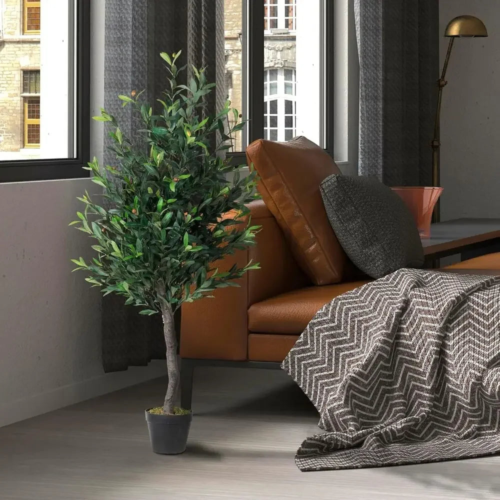50-inch Artificial Olive Tree Pot with Realistic Olives - Indoor Decor for Easy Care and Sophistication