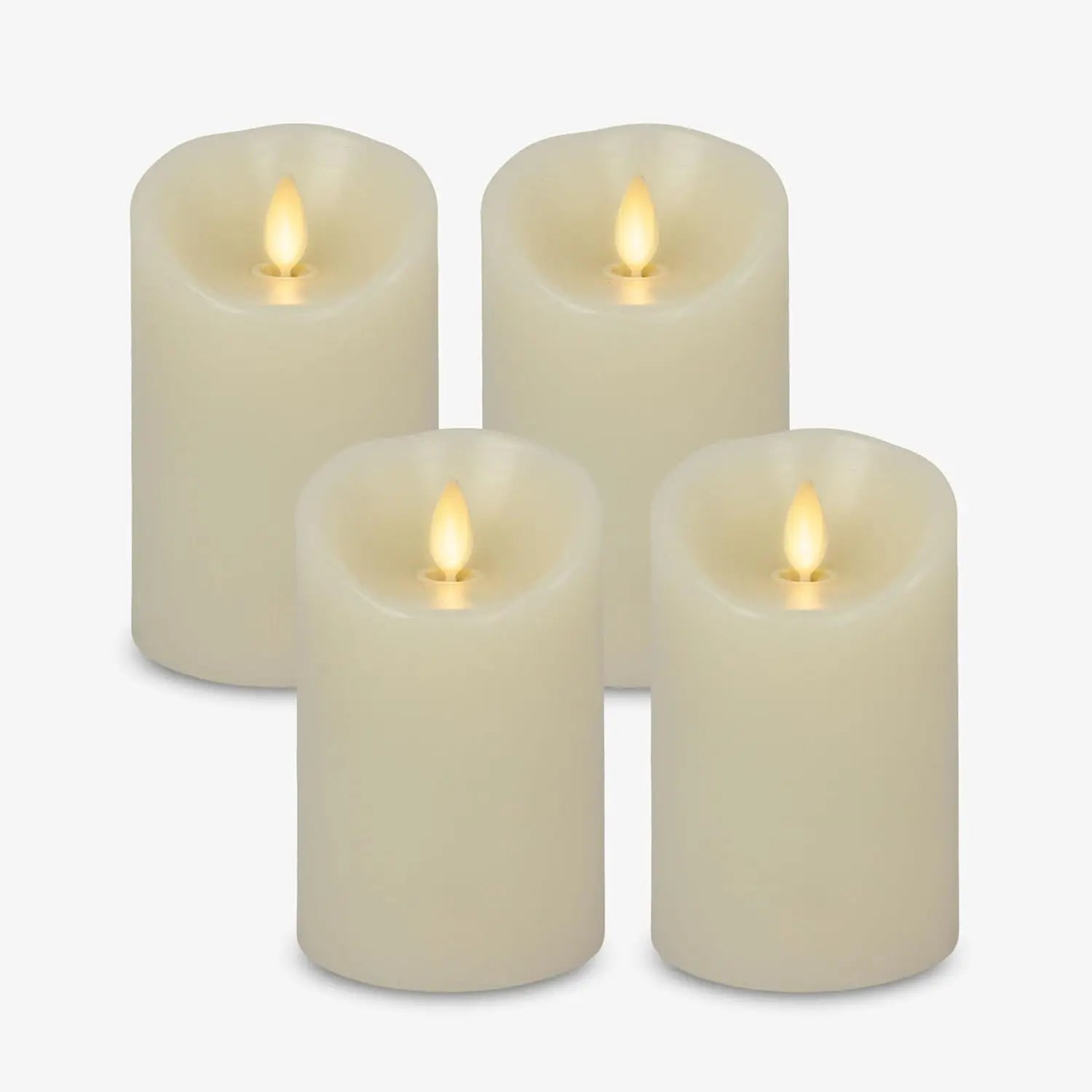 Flameless LED Flickering Pillar Candles, Ivory Pack of 4, Realistic Moving Flame Wax Decor for Indoor/Outdoor Use