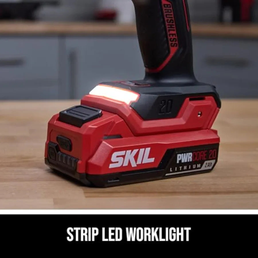 Brushless 20V Compact Multi-Head Drill Driver Kit Including 2.0 Ah USB-C Battery and PD Charger-QD6293B-10