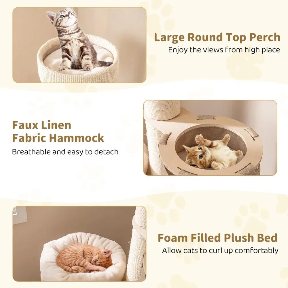 Cat Tree Tower, 61 Inch Multi-Level Tall with 2-Story Cat Condo, Top Perch, Sisal Scratching Posts & Carpet