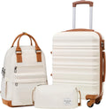 LONG VACATION 6 Piece Luggage Set Carry on Suitcase with ABS+PC hardshell, Spinner Wheels & YKK Zipper TSA Lock (BEIGE-BROWN