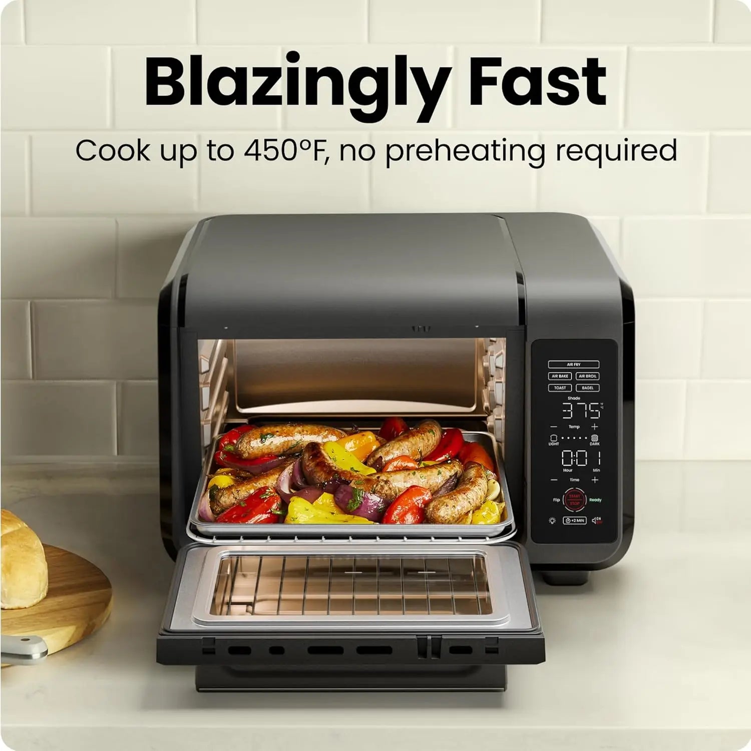 Multi-Function Air Fryer Toaster Oven Combo for Quick Healthy Meals, Bake Broil Toast Bagel Functions, 450°F Max Temp