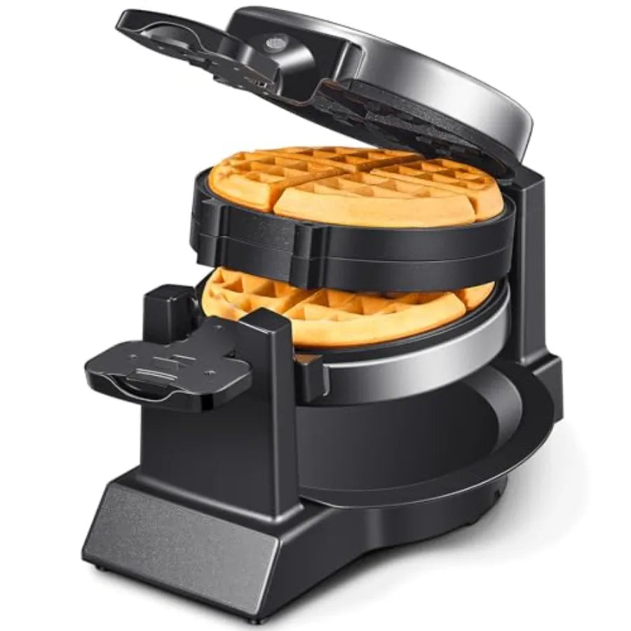 Classic Waffle Iron Double Belgian Waffle Maker 180°Flip 100W Waffle Iron Rotating and Nonstick Plates with Removable Drip Tray