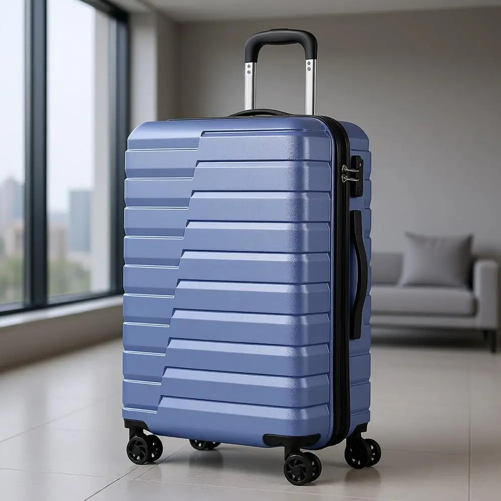 Medium Checked Spinner Luggage with TSA Lock and Hardside Handle (Blue)