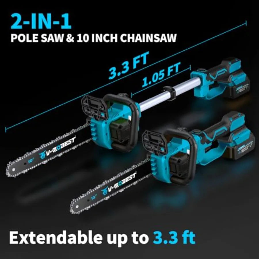21V Brushless Telescopic Chainsaw - 10" Lightweight Battery Powered Chainsaw Cordless with 2 x 4.0Ah Lithium-ion Batteries Hand