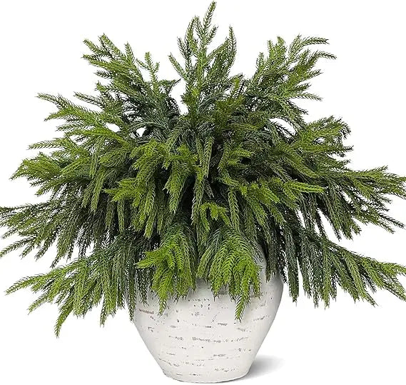 Artificial Christmas Norfolk Pine Branches, 80 Pieces Real Touch Greenery Stems for Vase Decorations, Faux Pine Picks for Indoor