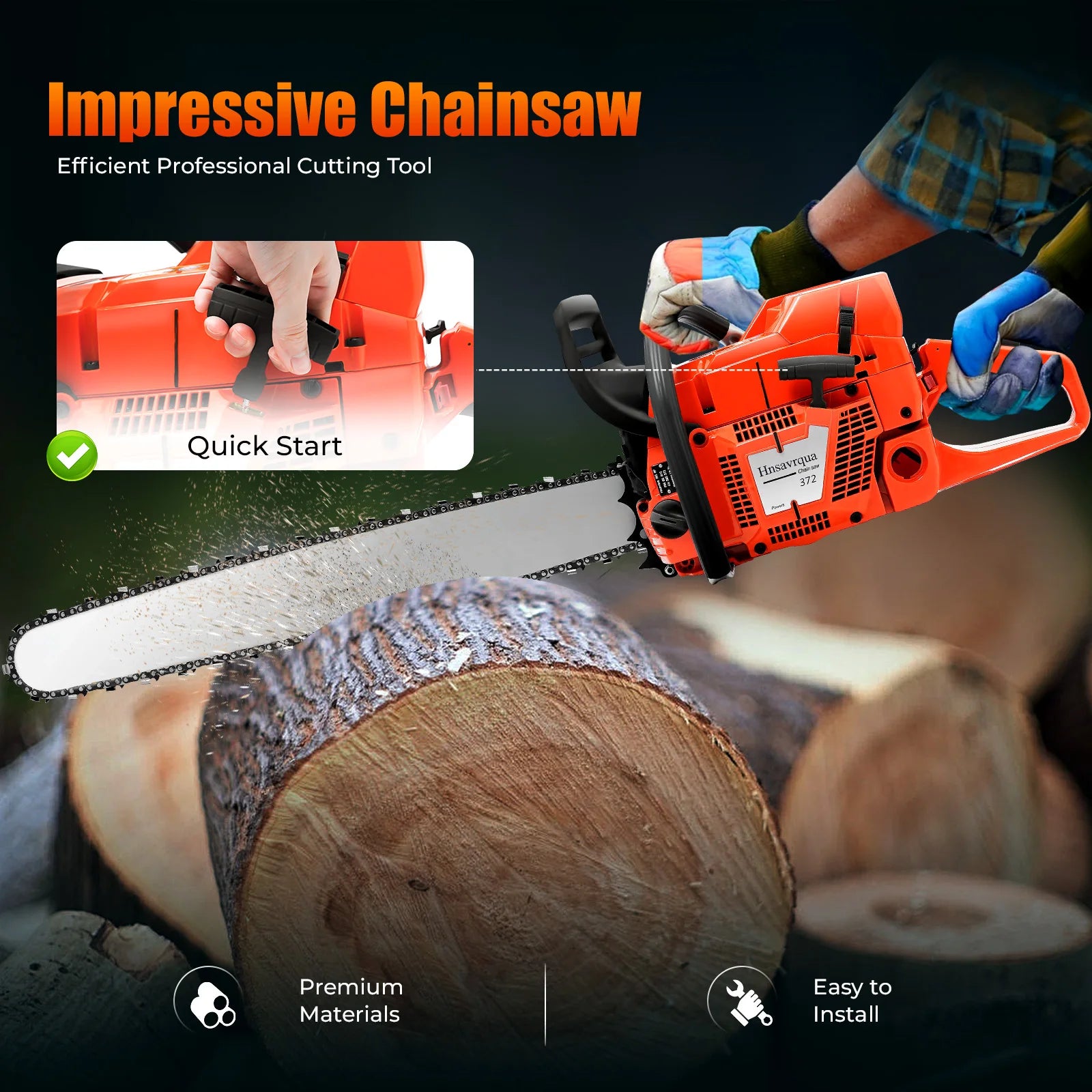 28inch Quick Start Gas Powered Chainsaw| 2-Stroke 71cc Air-cooled Handheld Cordless Petrol Chain Saw