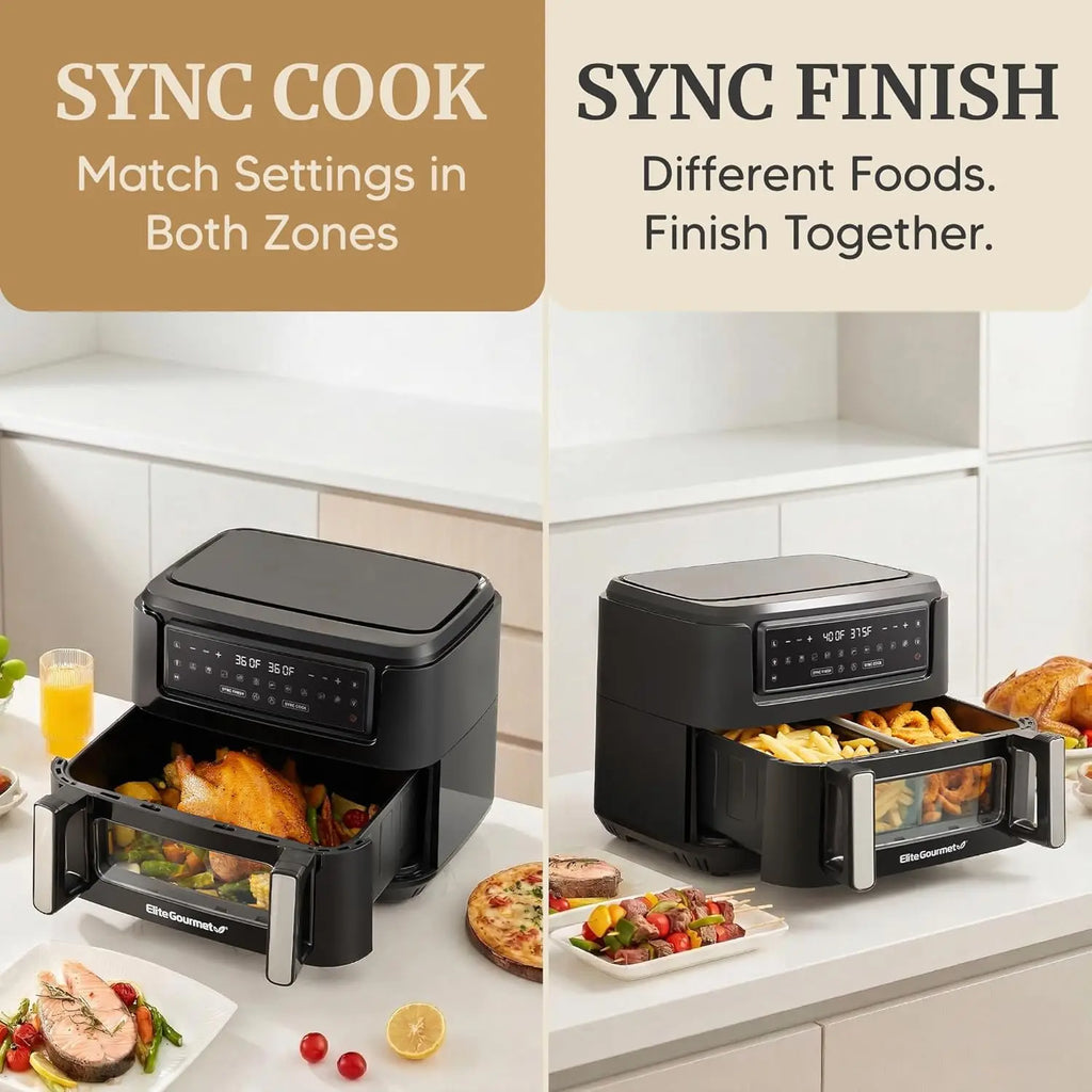 Dual Zone Air Fryer Oven 11QT with Sync Finish, PFAS Free Nonstick, 10 Presets for Air Fry Bake Roast