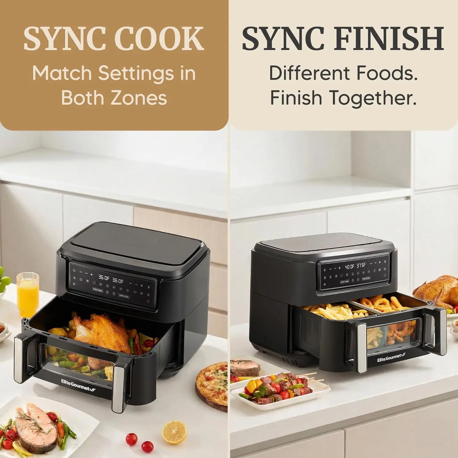 Dual Zone Air Fryer Oven 11QT with Sync Finish, PFAS Free Nonstick, 10 Presets for Air Fry Bake Roast