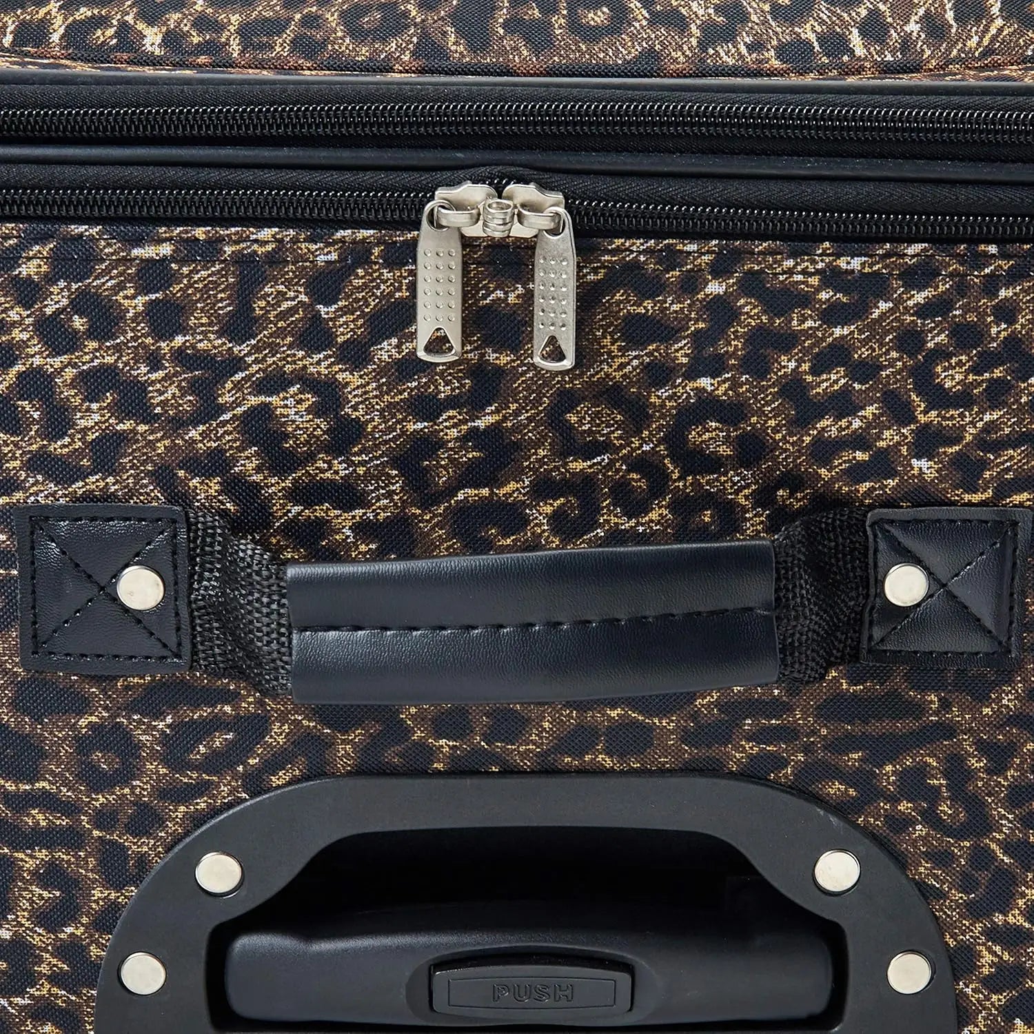 4-Piece Leopard Print Softside Luggage Set with Telescoping Handle, Sizes 14/19/24/28 Inches