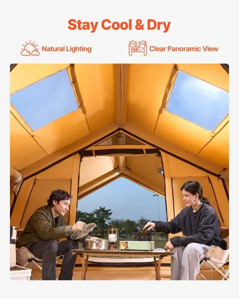 Luxury 4 Season 8-12 Person Inflatable Tent, Easy Setup Blow Up Camping Tent with Hand Pump for Outdoor Travel