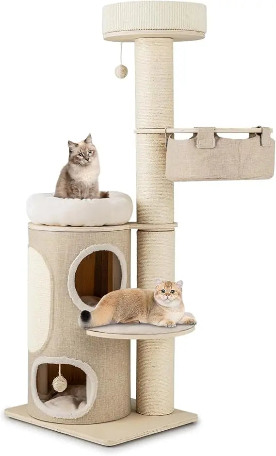 Cat Tree Tower, 61 Inch Multi-Level Tall with 2-Story Cat Condo, Top Perch, Sisal Scratching Posts & Carpet