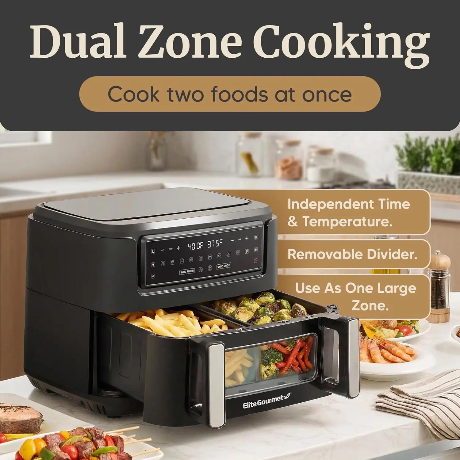 Dual Zone Air Fryer Oven 11QT with Sync Finish, PFAS Free Nonstick, 10 Presets for Air Fry Bake Roast