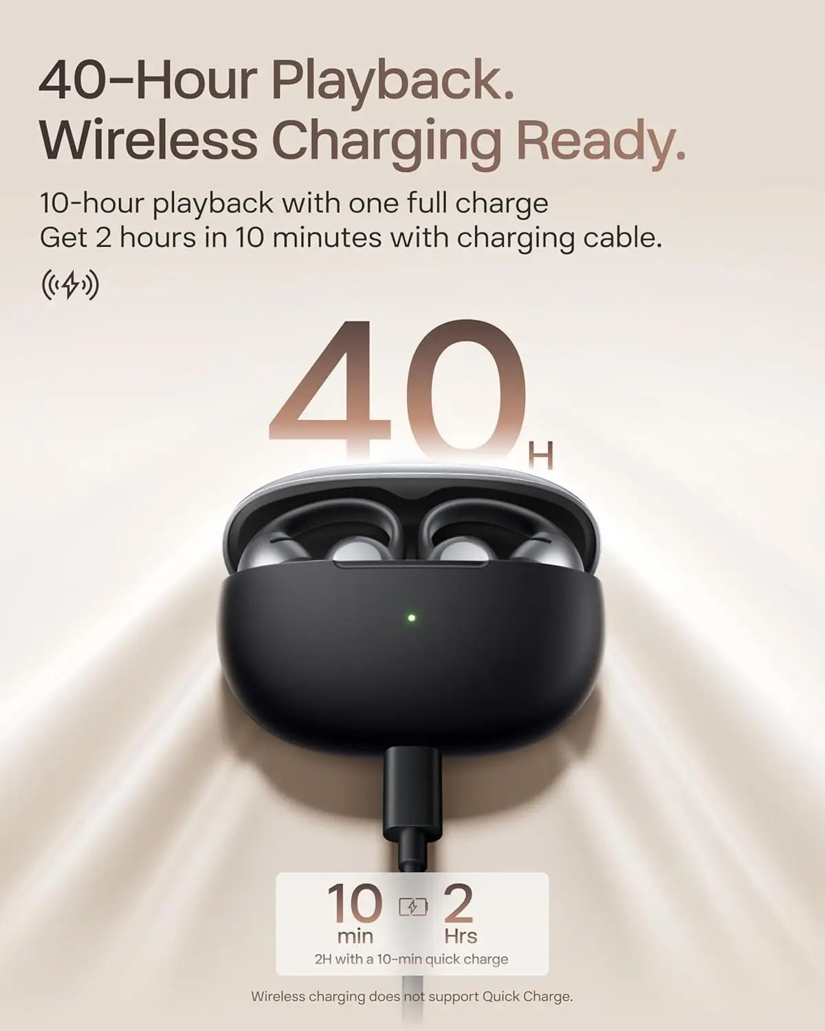 Open-Ear Clip-On Wireless Earbuds with Dolby Audio, 40H Playtime, Water Resistant, Fast Charging for Comfort and All-Day Wear