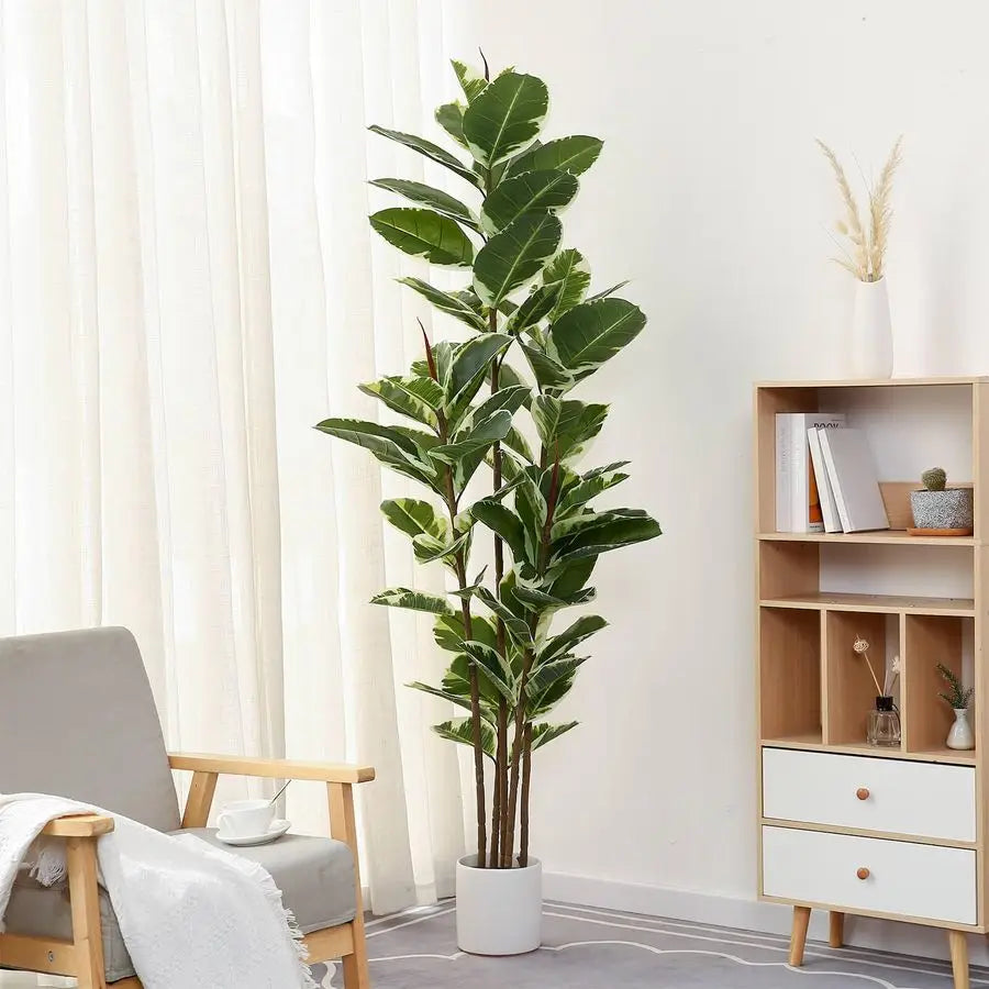 Rubber Tree Plant 6ft Tall Faux Ficus Tree Potted Fake Tropical Plants Decorative House Plants Large Floor Artificial Trees for