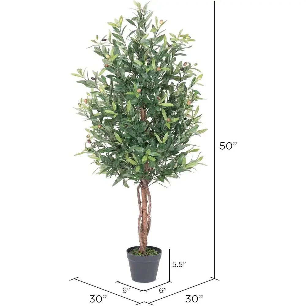 50-inch Artificial Olive Tree Pot with Realistic Olives - Indoor Decor for Easy Care and Sophistication