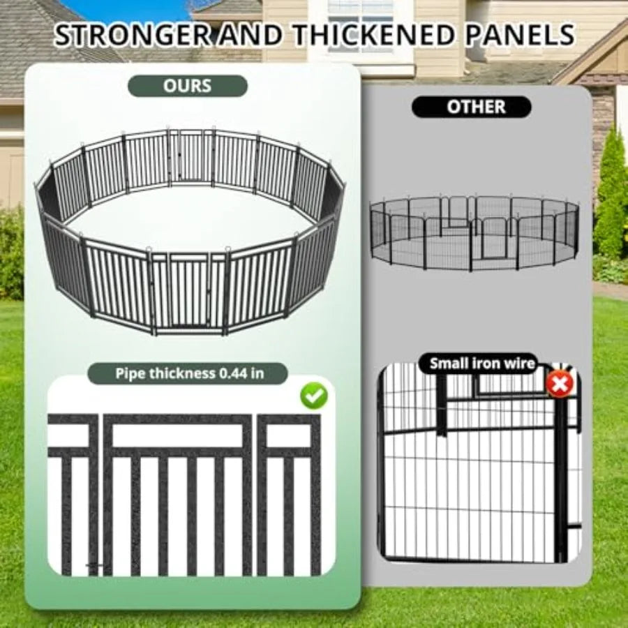 Dog Fence Outdoor Indoor Inch Dog Playpen for Large/Medium/Small Dogs Metal Dog Pen for Yard Camping and RV Black-Silver