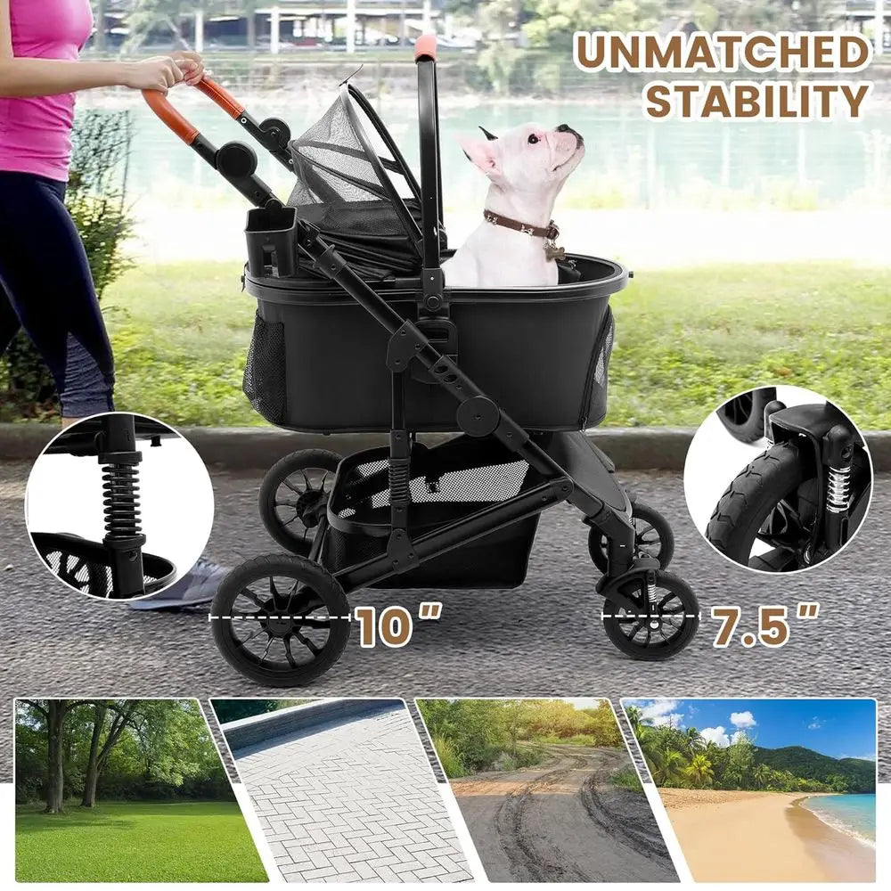 Pet Stroller or Medium Dogs, Smooth-Ride Dog Stroller with Detachable Carrier, Rubber Wheels, Car Seat Combo 3-in-1, Up to 50 lb