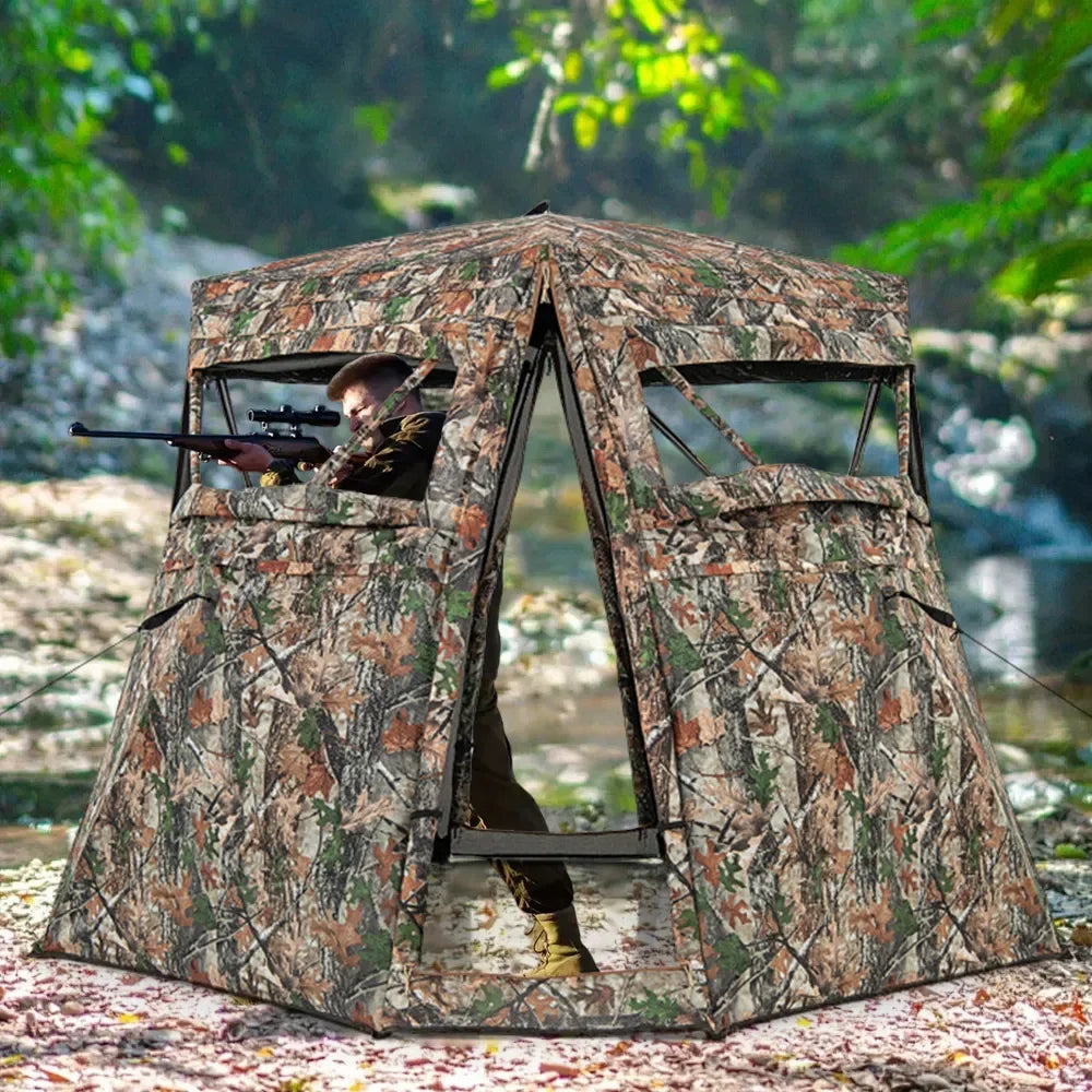 Portable 360° Transparent Hunting Blind One Way See Through Camo Hunting Tent for Deer Turkey Outdoor Shelter